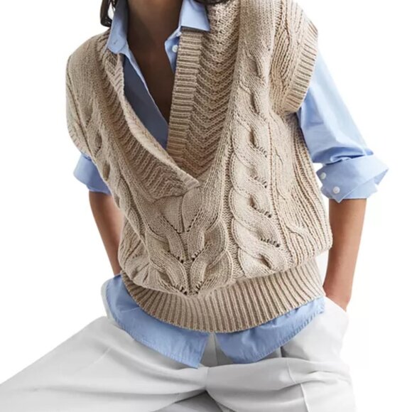 Reiss Cable Knit Sweater Vest in Natural, Size XS - Picture 8 of 10